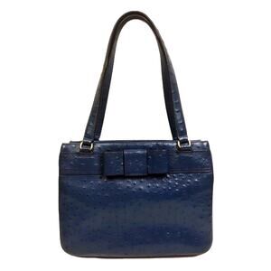 KATE SPADE New York Blue Ostrich Leather Bow Bag Handbag Purse Shoulder Bag
